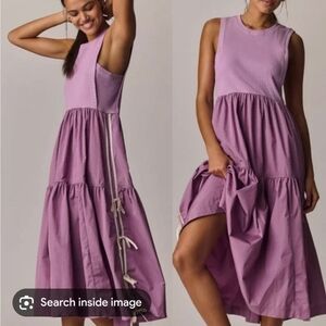 Anthropologie The Bowline Tiered Midi Dress by Daily Practice Mauve SZ M NWT